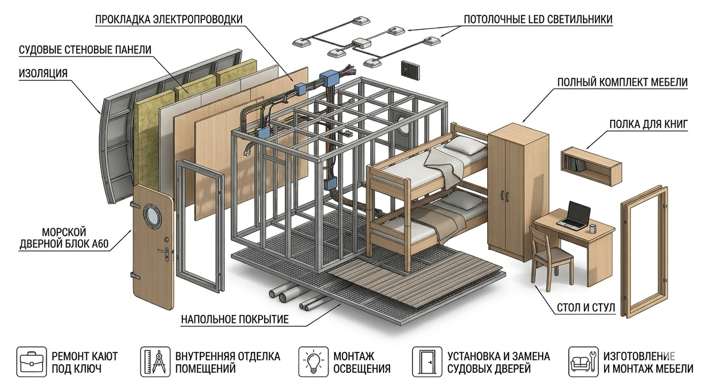 Основные направления работ Корабел — судовые интерьеры, мебель и оснащение